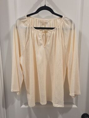 Michael Kors Cream Peasant Tunic with Chain Accent